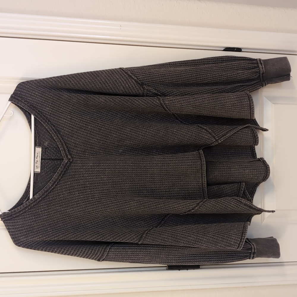 We The Free Women's Oversized Waffle Grey Long Sleeve Shirt